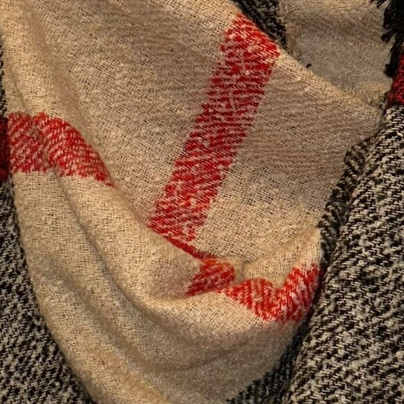 FALL Khaki black red NOVA CHECK PLAID fuzzy thick blanket scarf shawl wrap - Picture 3 of 4